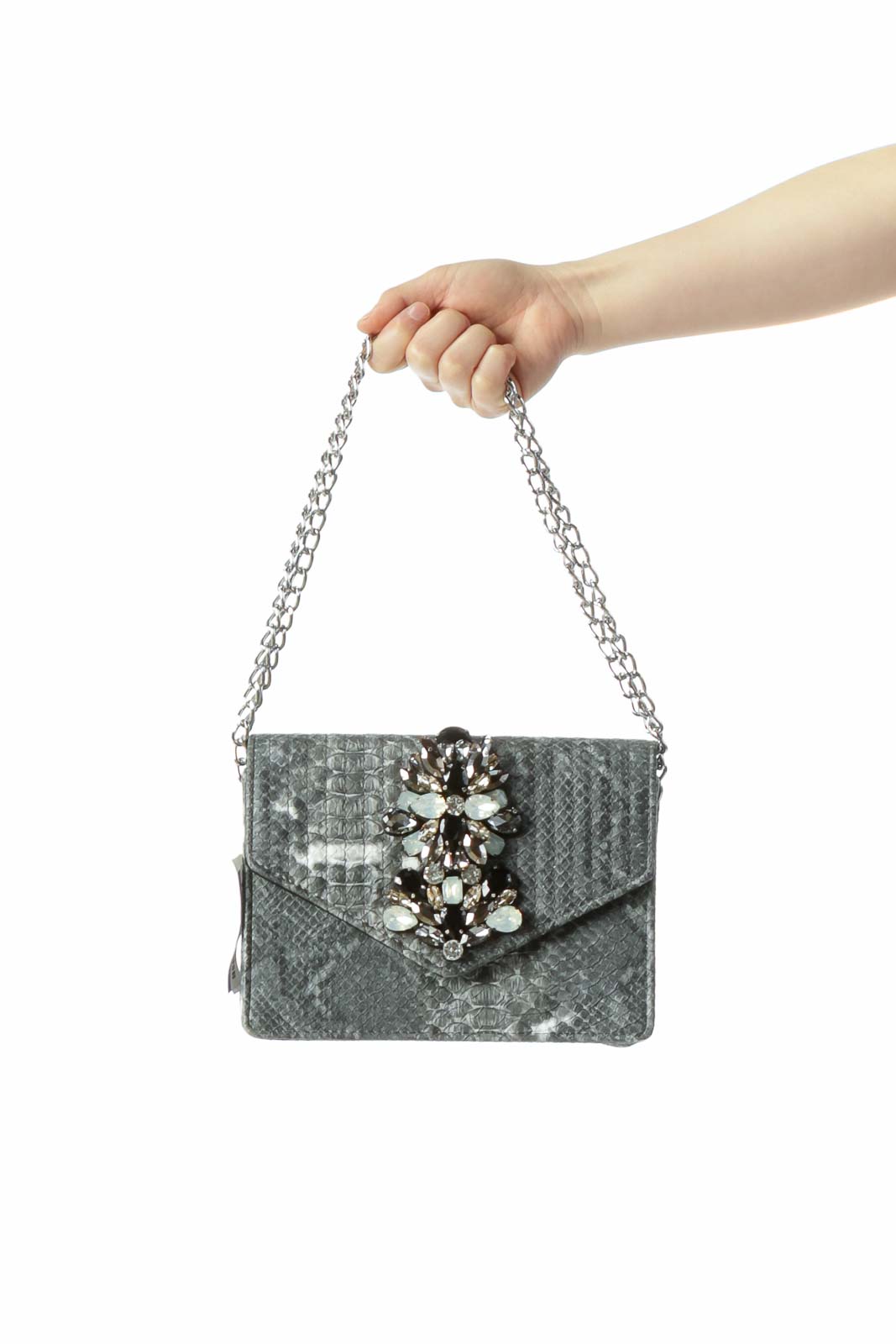 Snake Print Statement Chain Bag Front