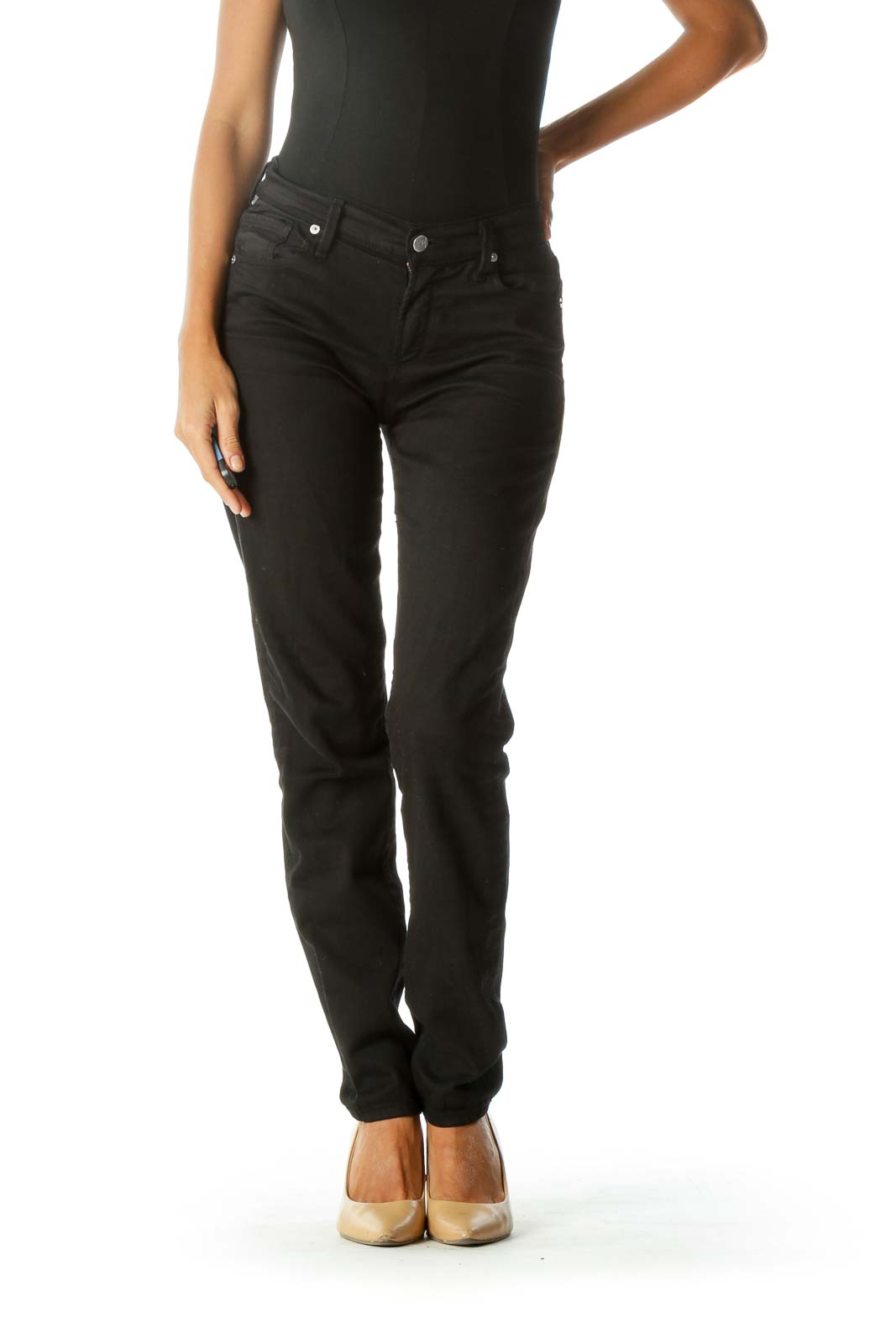 Black Mid-Rise Skinny Jeans Front