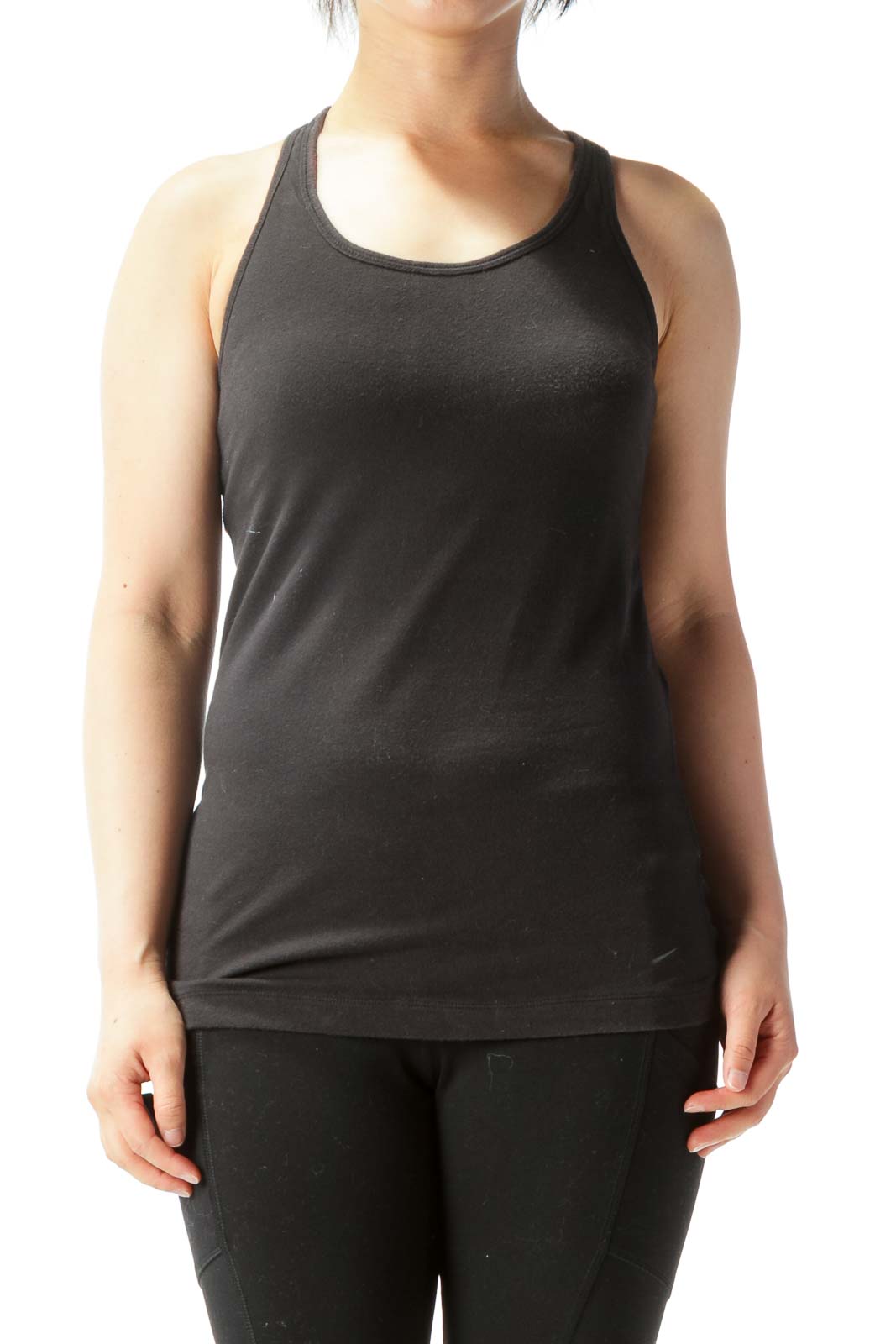 Black Racer-Back Built-in-Bra Yoga Tank Front