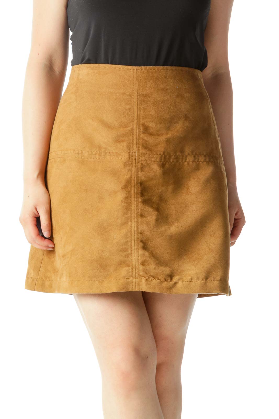 Tan Faux-Suede A-Line Mini Skirt Front