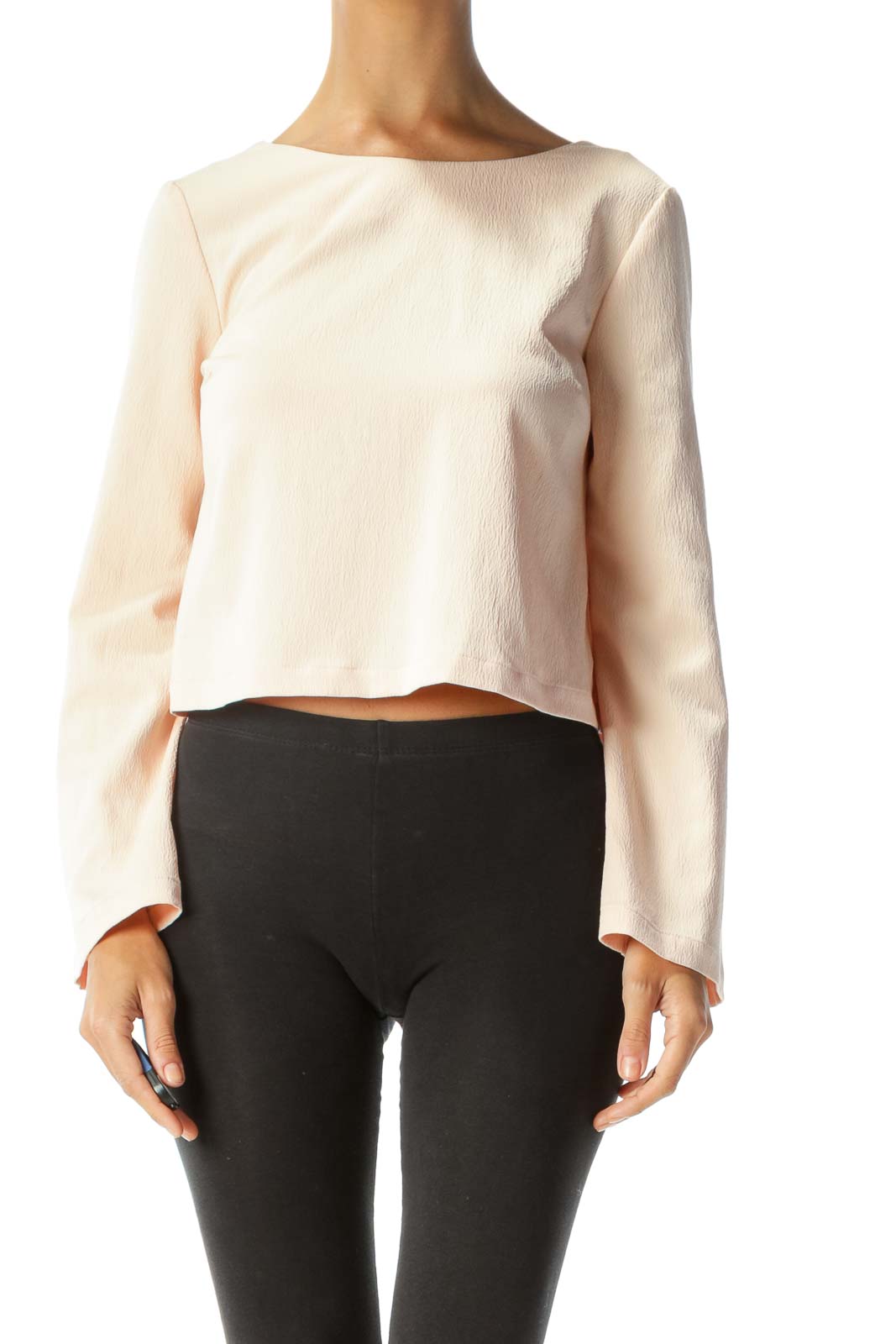 Blush Bell-Sleeve Open-Back Cropped Blouse Front