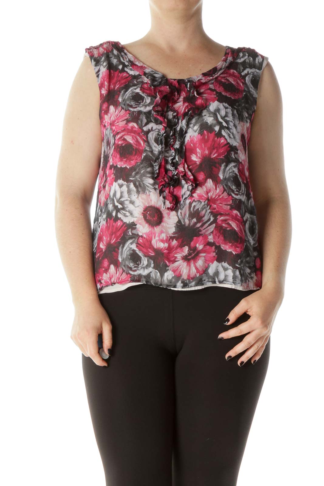 Pink Floral Sleeveless Top Front