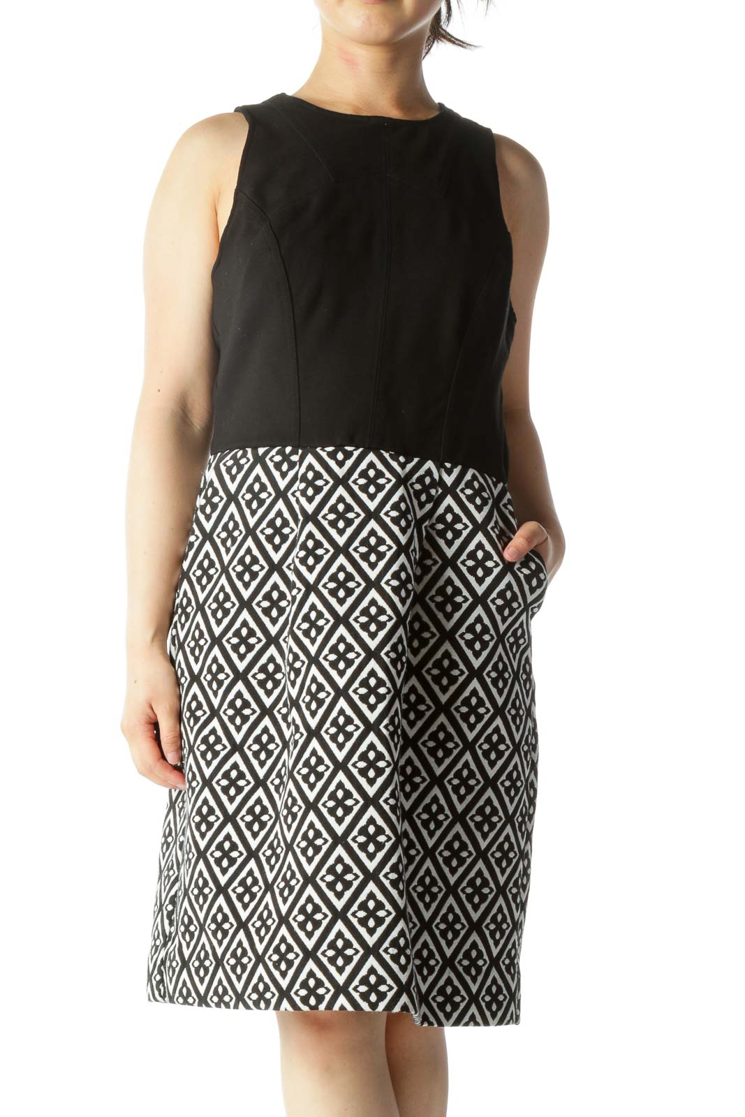 Lucky Brand - Black Sleeveless Jacquard Dress Viscose Polyamide