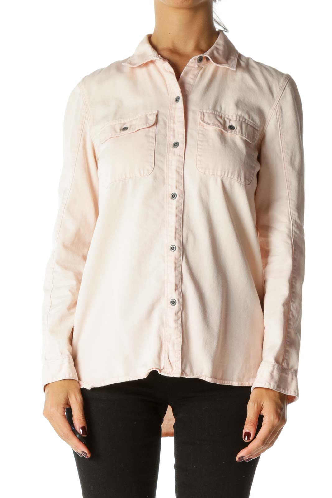 Light Peach 100% Cotton Pocketed Long Sleeve Fresh Shirt Front