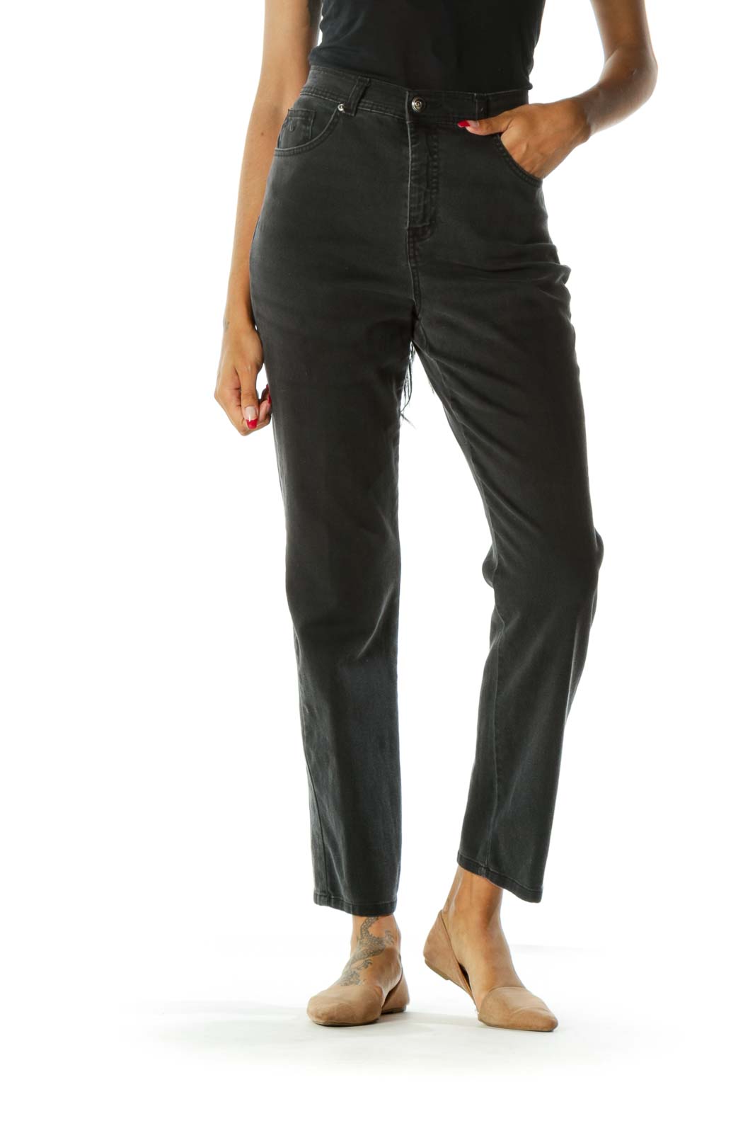 Black High-Waisted Denim Jeans Front
