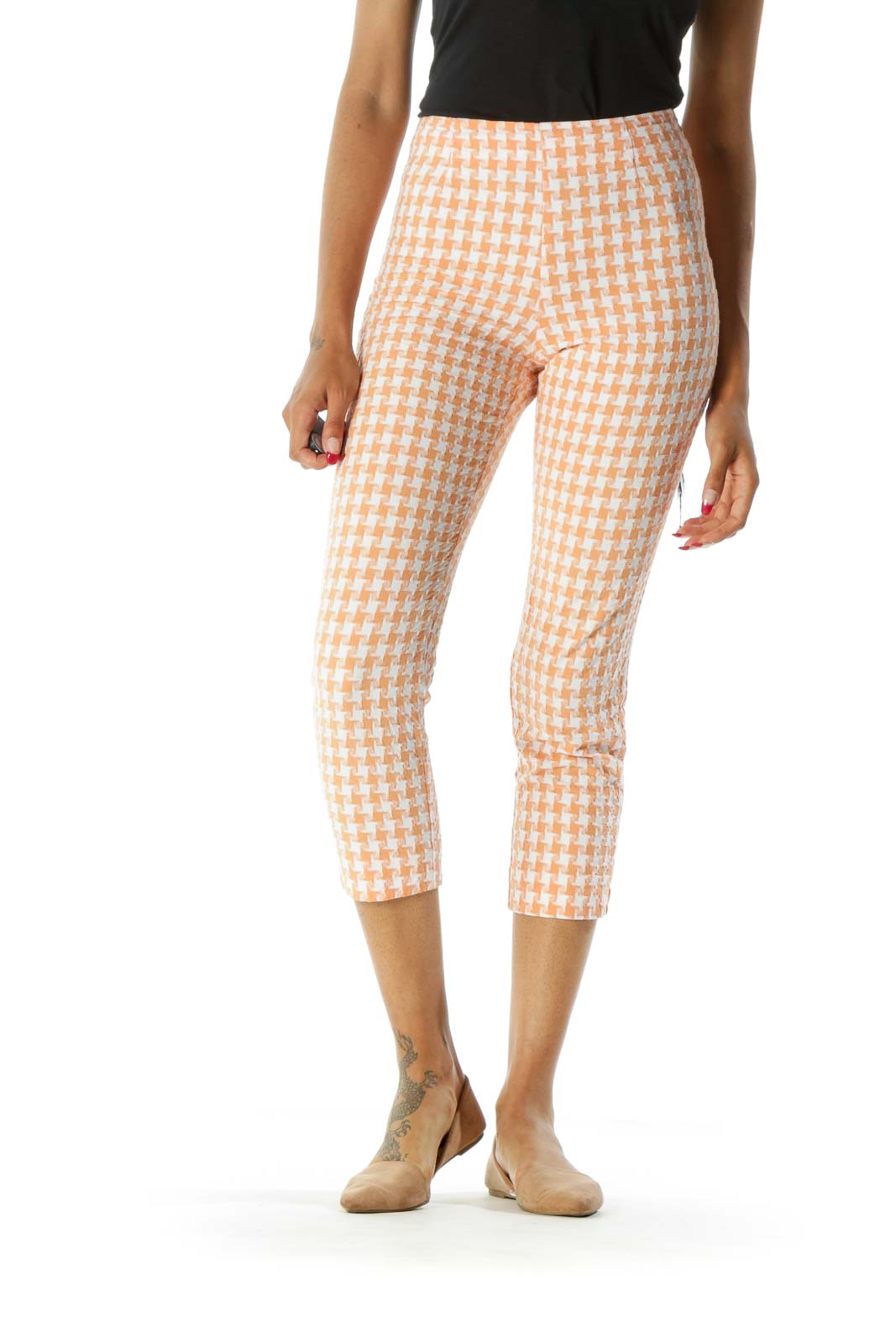 Orange White Houndstooth Knit Pattern 