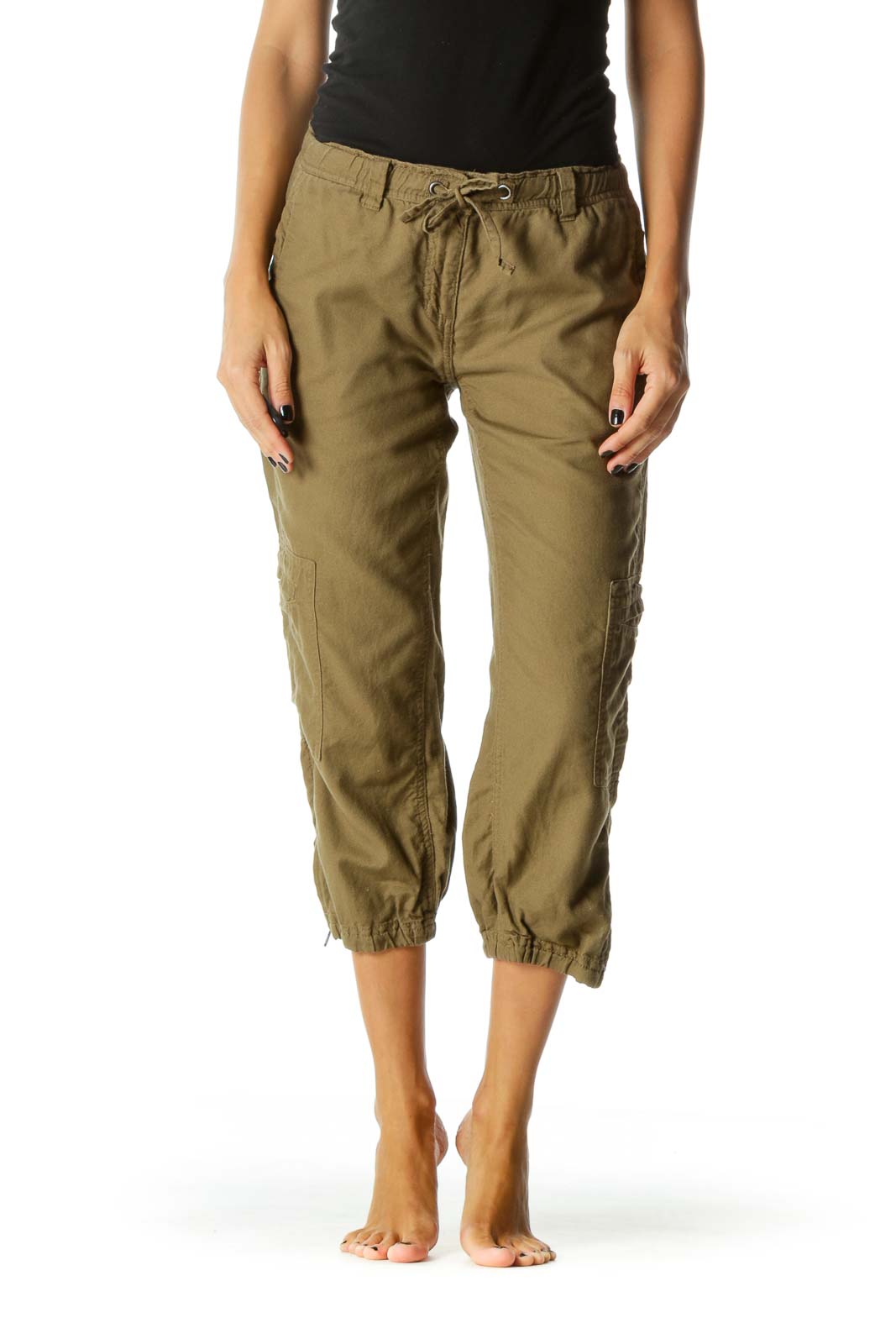 Brown Cotton Pocketed Joggers Front