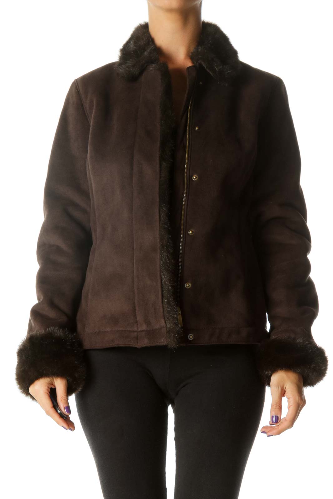 Brown Faux Shearling Coat Front