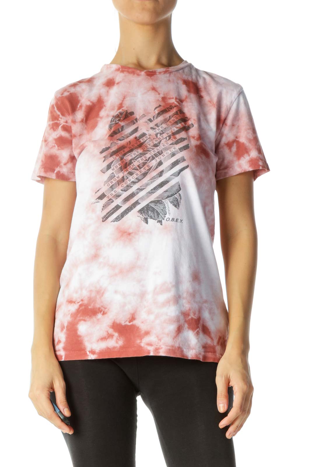 Red White Graphic Thin T-Shirt Front