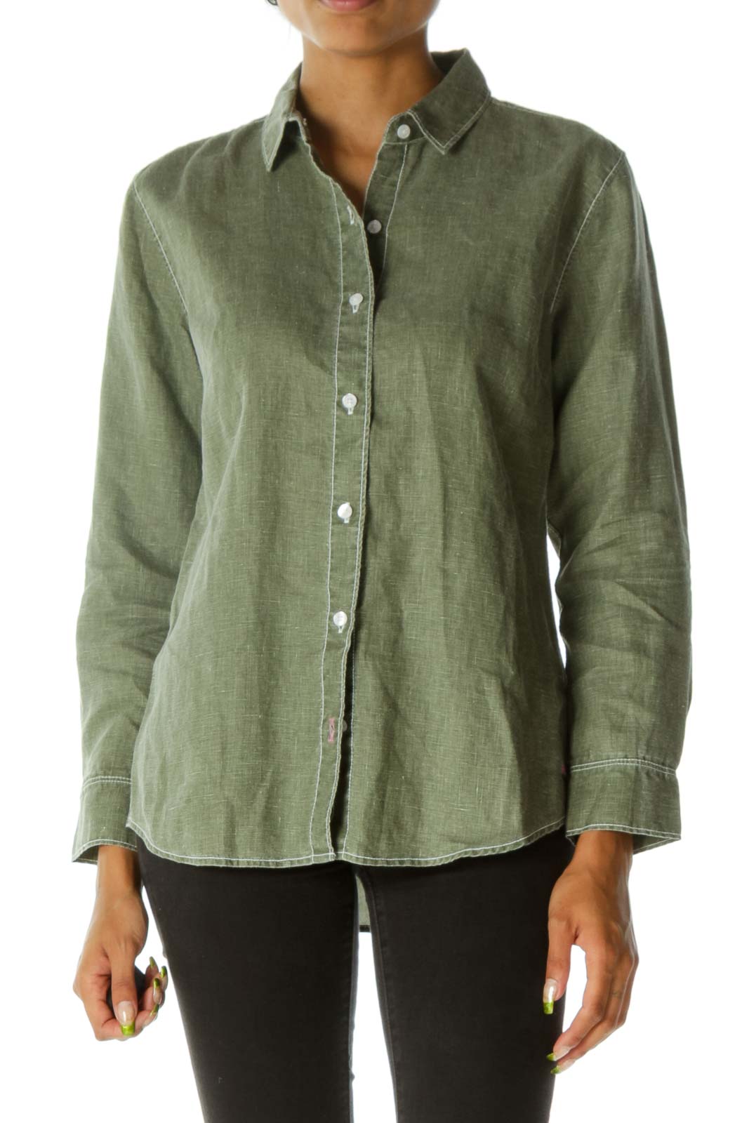 Green Linen Shirt Front