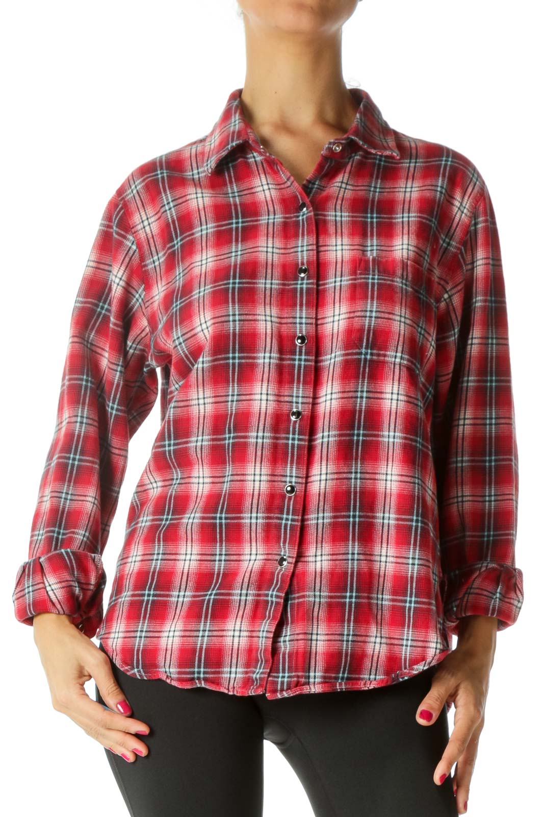 Red Blue White 100% Cotton Buttoned Textured Shirt Front