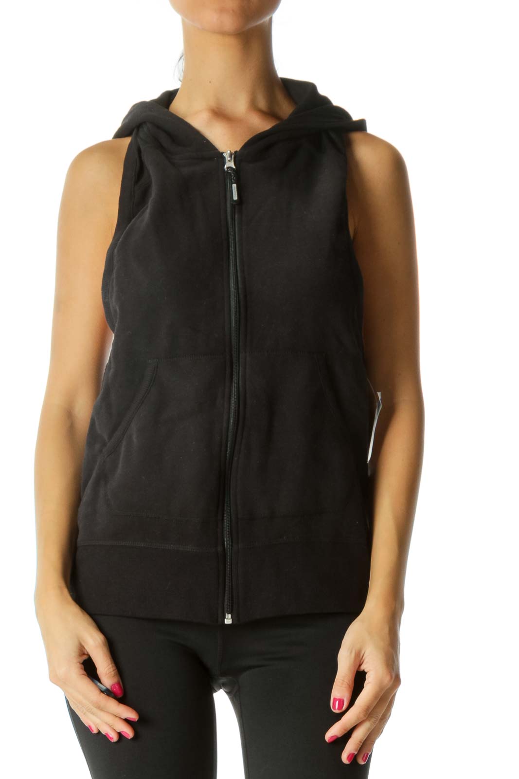 Black Mesh Material Hooded Quick-Dry Sweat Vest Front