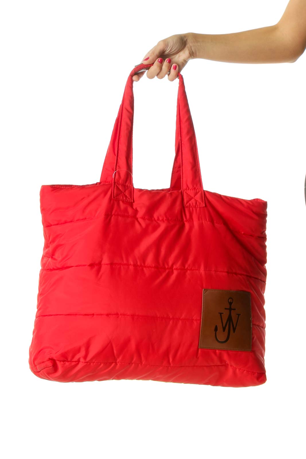 Red Brown Two-Handles Padded Open Tote Bag Front