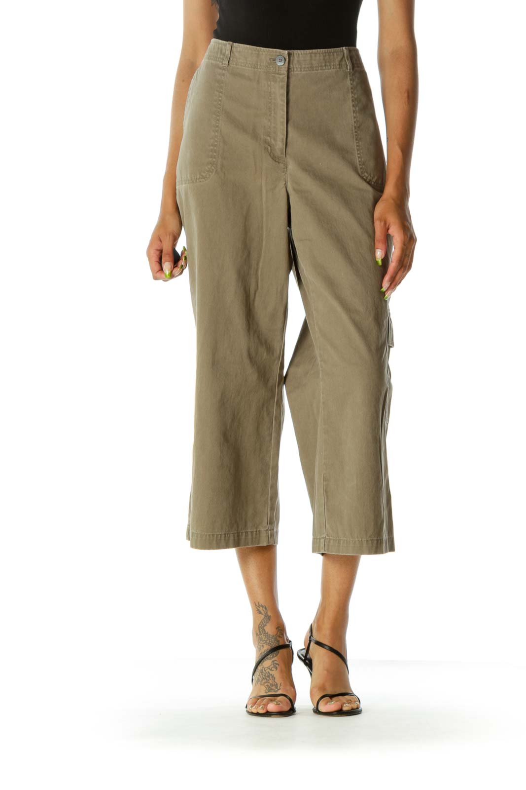 Green Cropped Khakis  Front