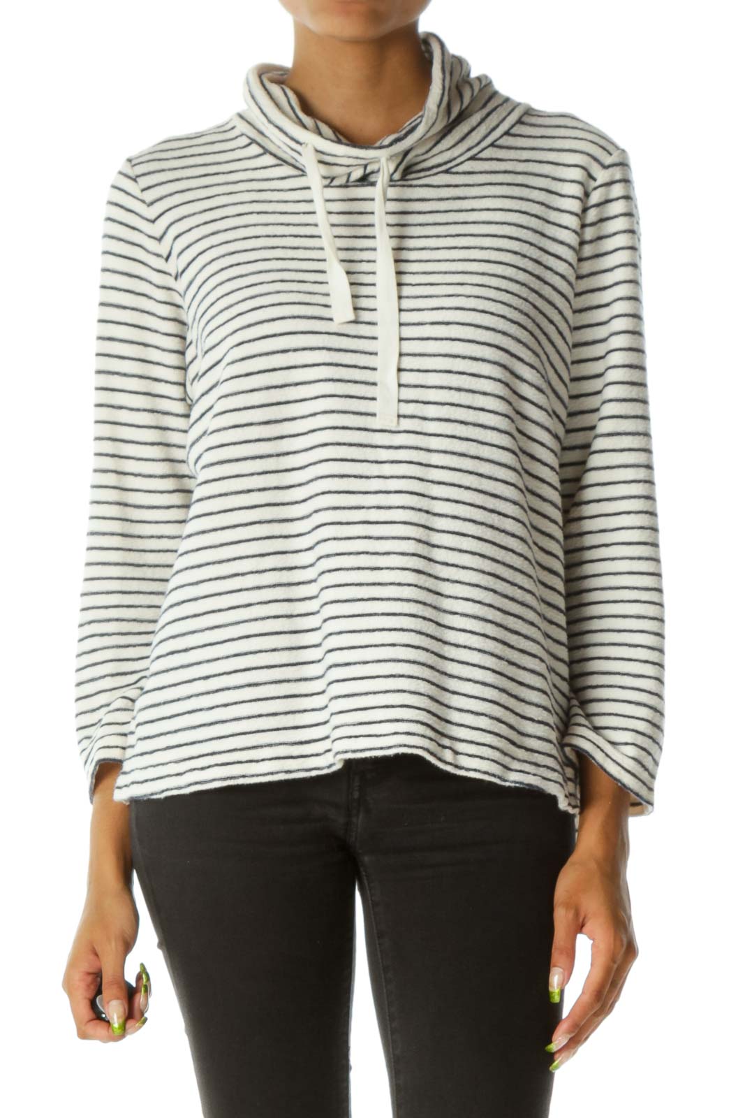 Black & White Stripe Mock Neck Sweater Front