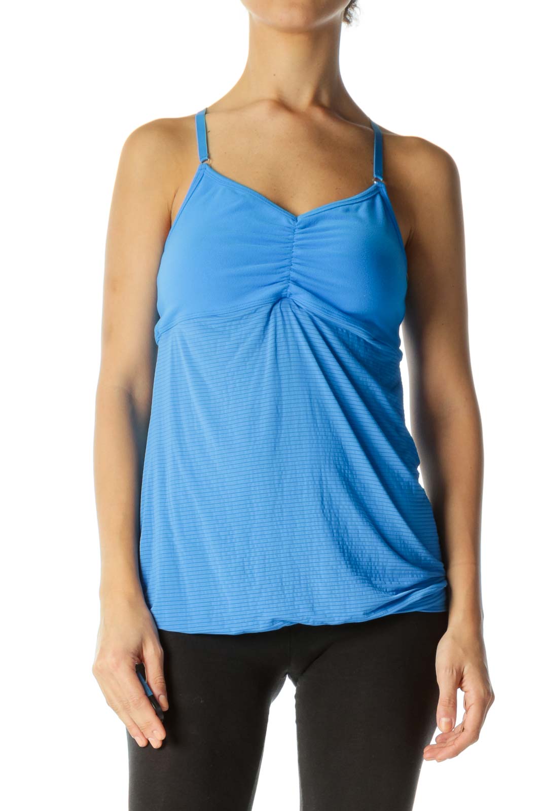 Blue Open-Back Mixed-Media Spaghetti-Strap Active-Wear Tank Front