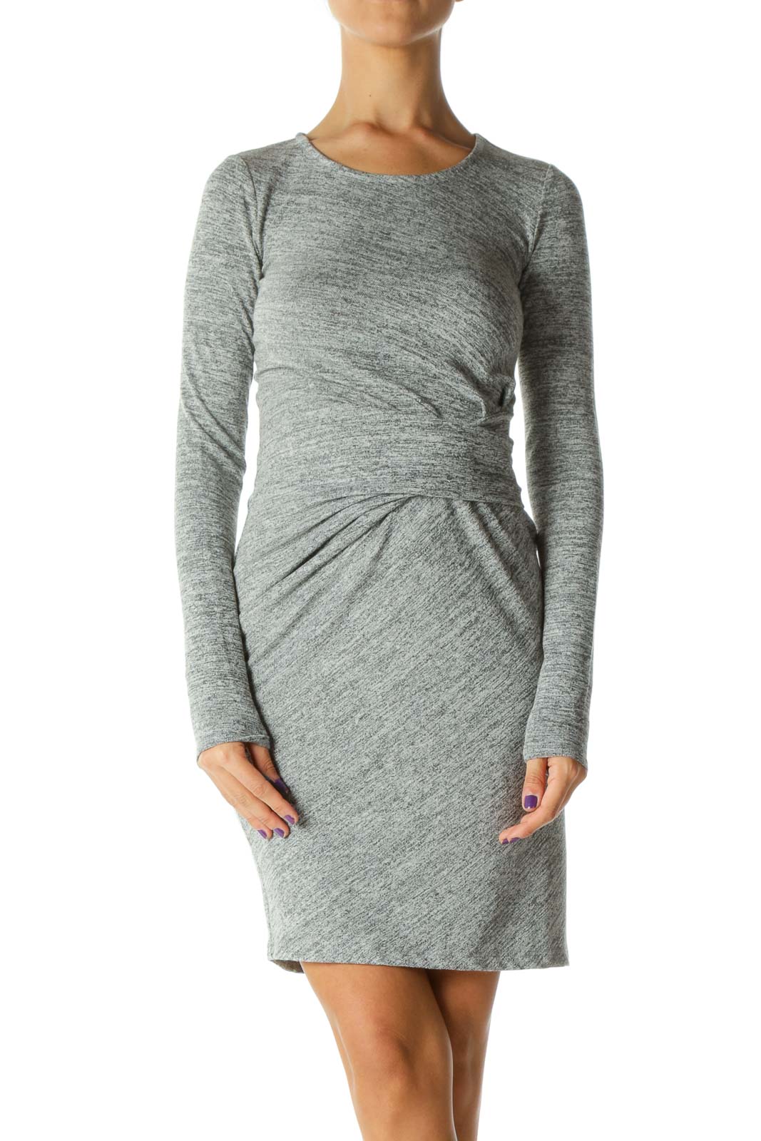 Gray Long Sleeve Knit Dress Front