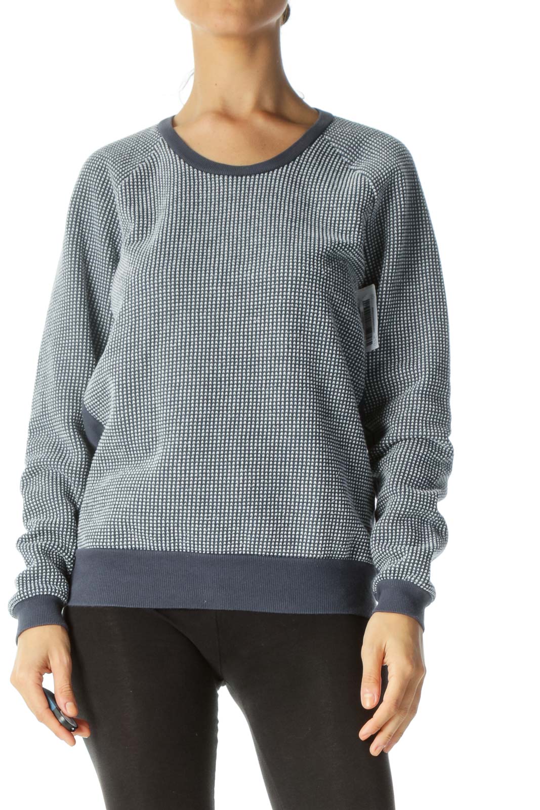 Navy & White Knitted-Print Crew-Neck Sweater Front