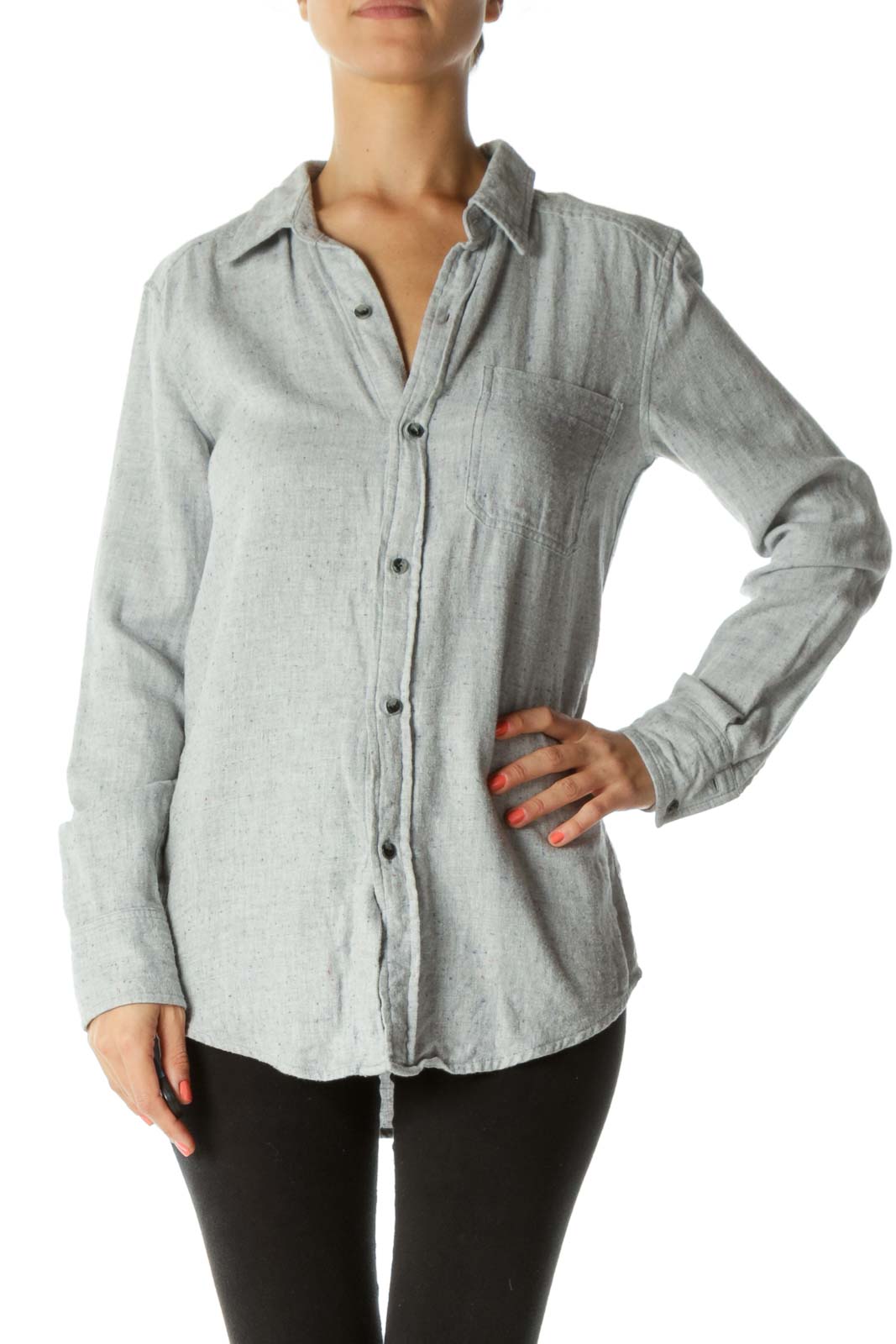 Gray Buttoned Shirt Front