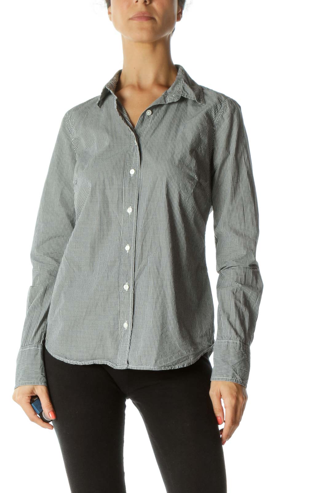 Black White Checkered 100% Cotton Shirt Front