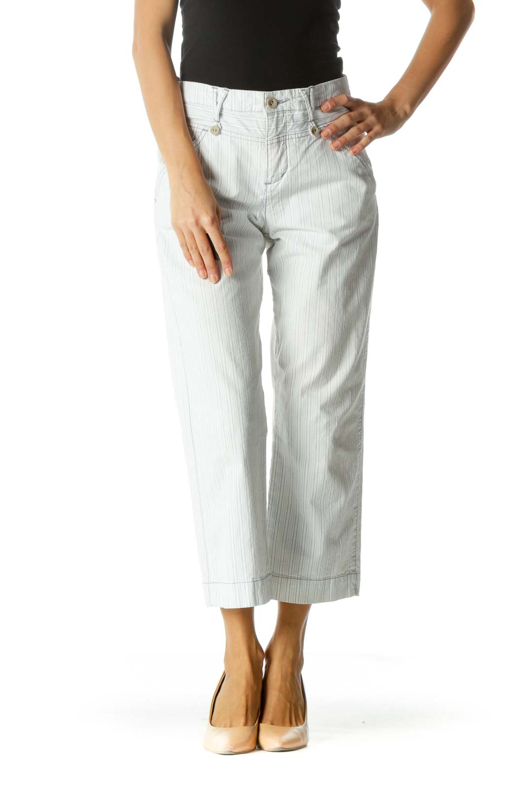 White Striped Cropped Pant Front