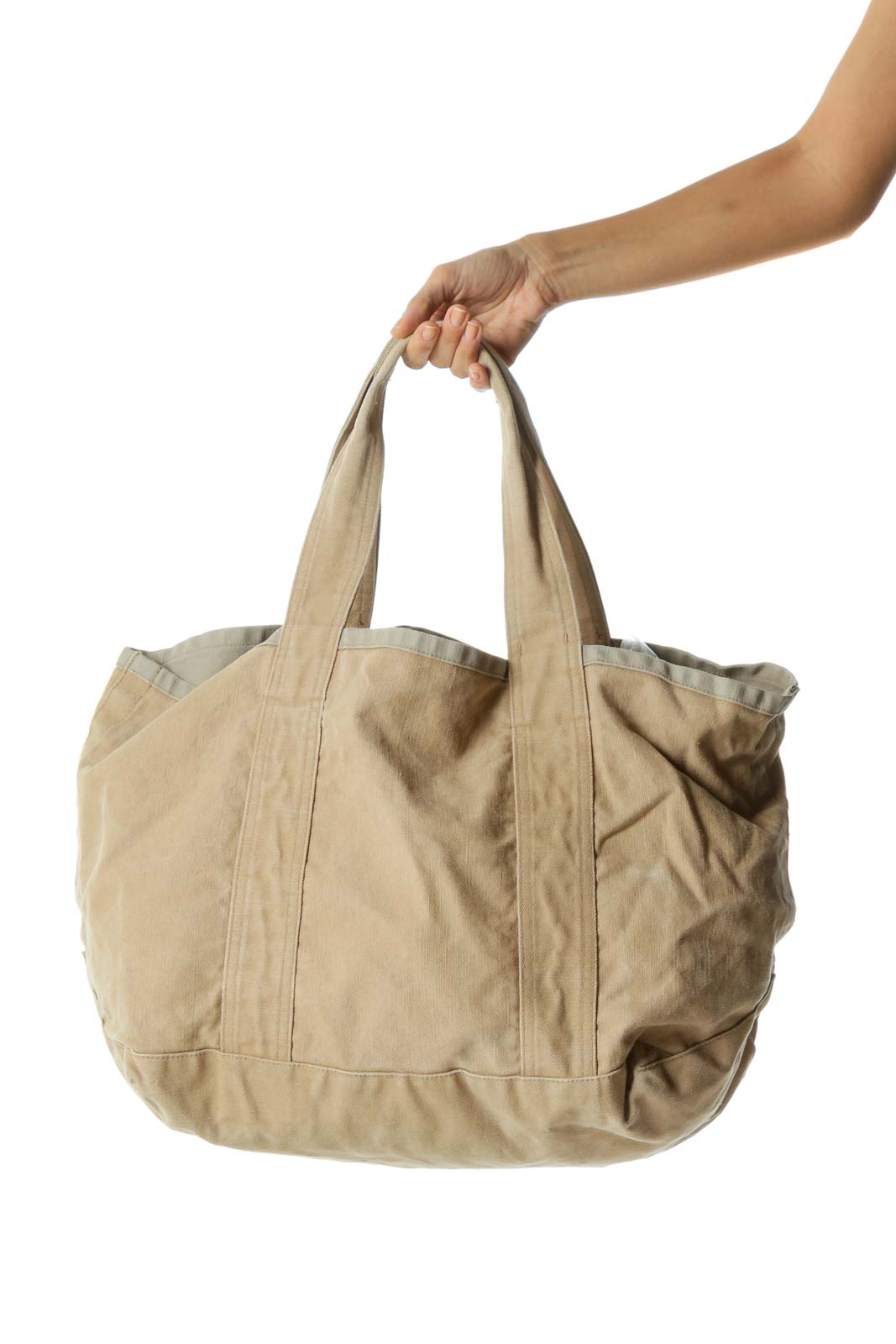 Beige Oversize Canvas Tote Front