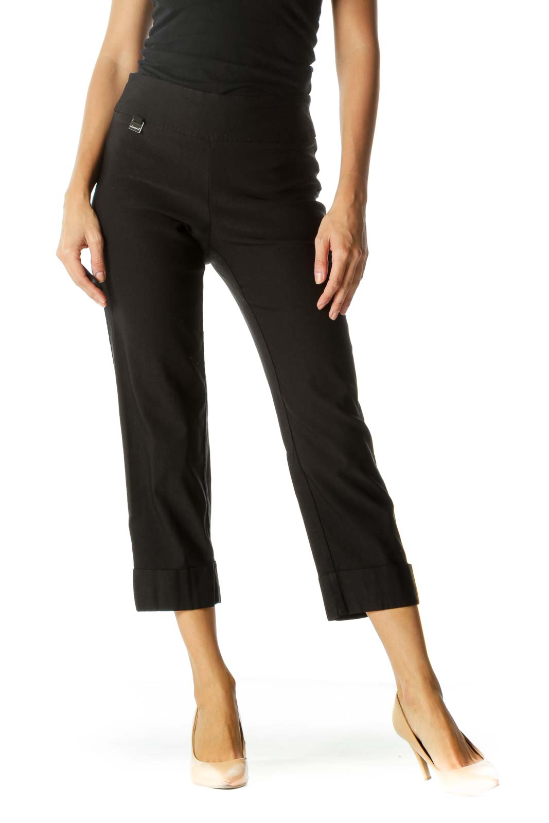 Black Cuffed Cropped Pant Front