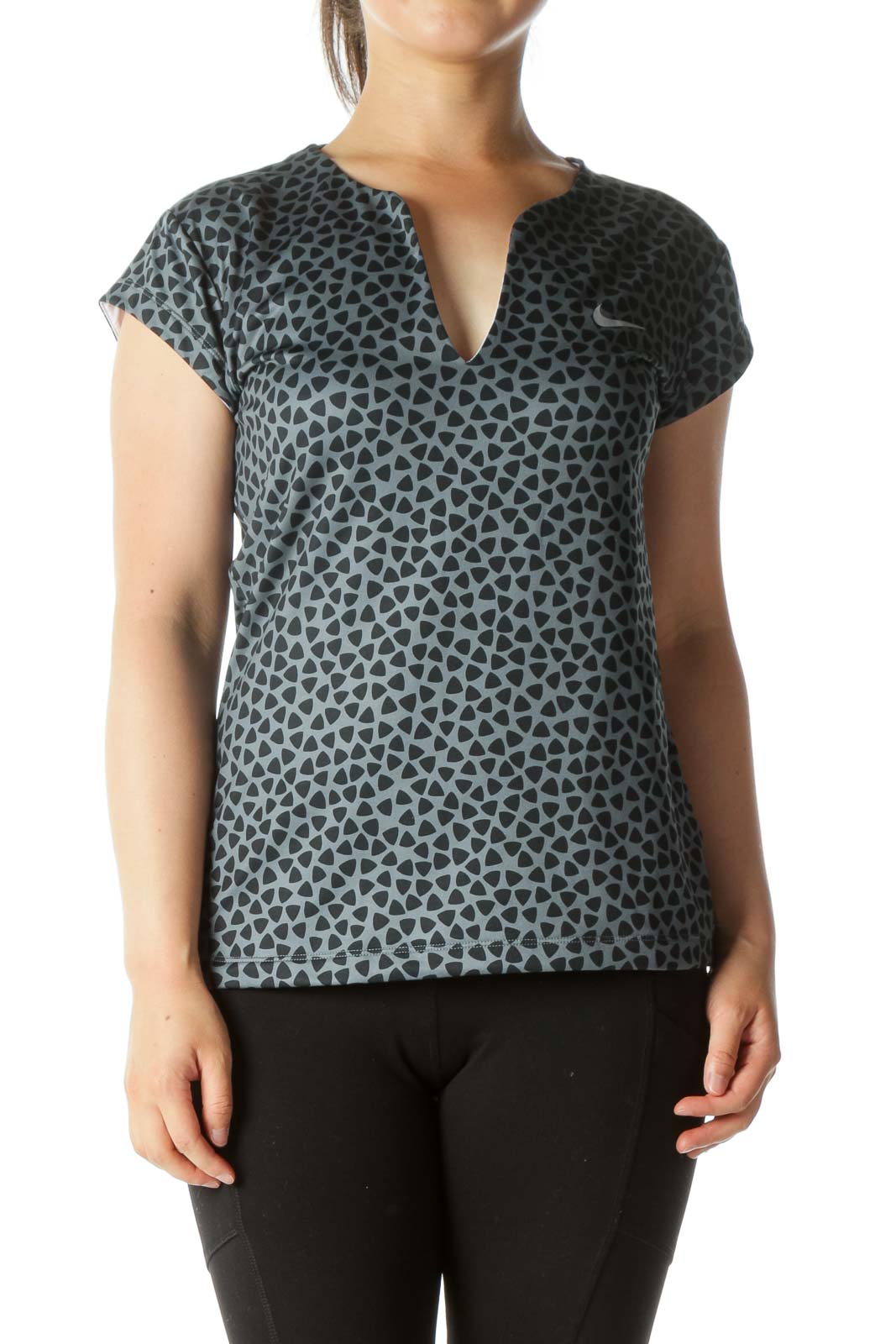 Gray and Black Triangle Print Sports Top Front