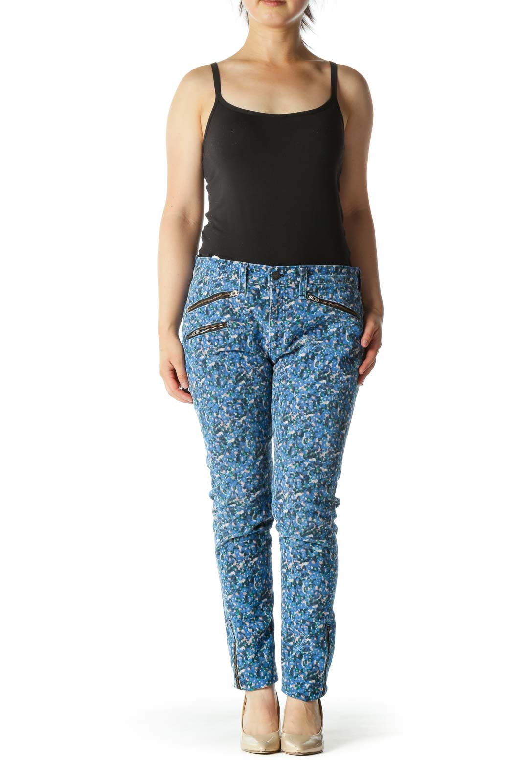 Blue White Pink Cotton Floral Print 
