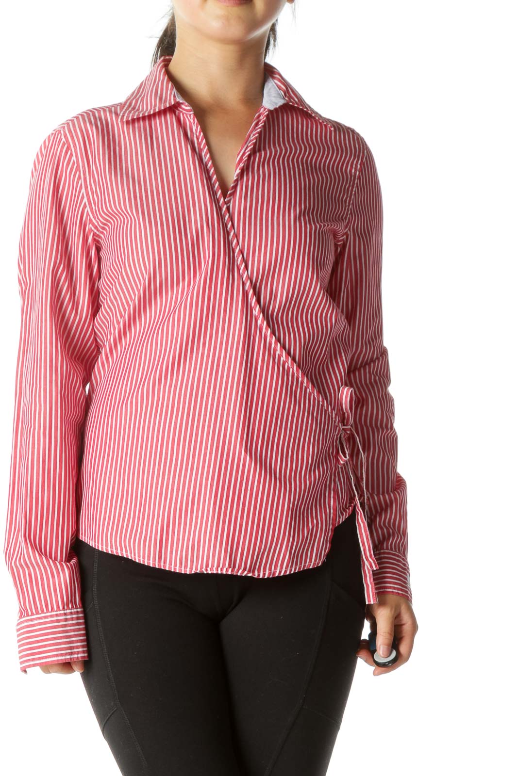 Red Striped Wrap Shirt Front