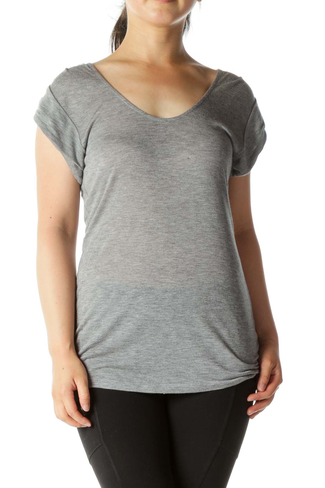 Gray Shirt with Burgundy Stripe on Back Front