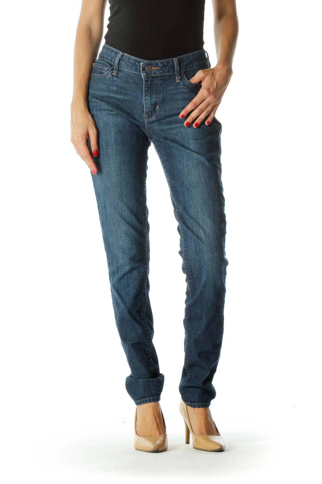 Blue Medium-Wash Stretch Skinny Jeans Front