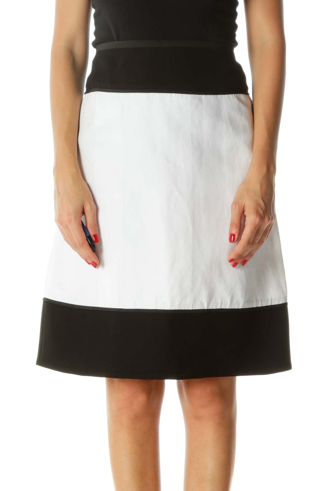 White Black Wool and Cotton Mixed Media A-Line Designer Skirt Front