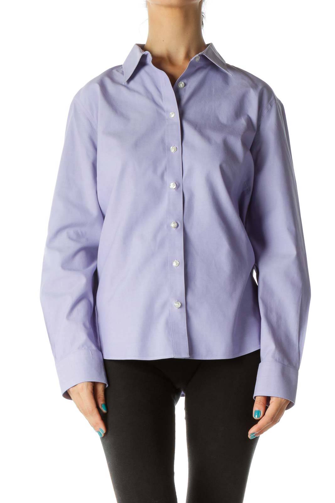 Lands' End - Purple Button-Up Cotton Shirt Cotton | SilkRoll