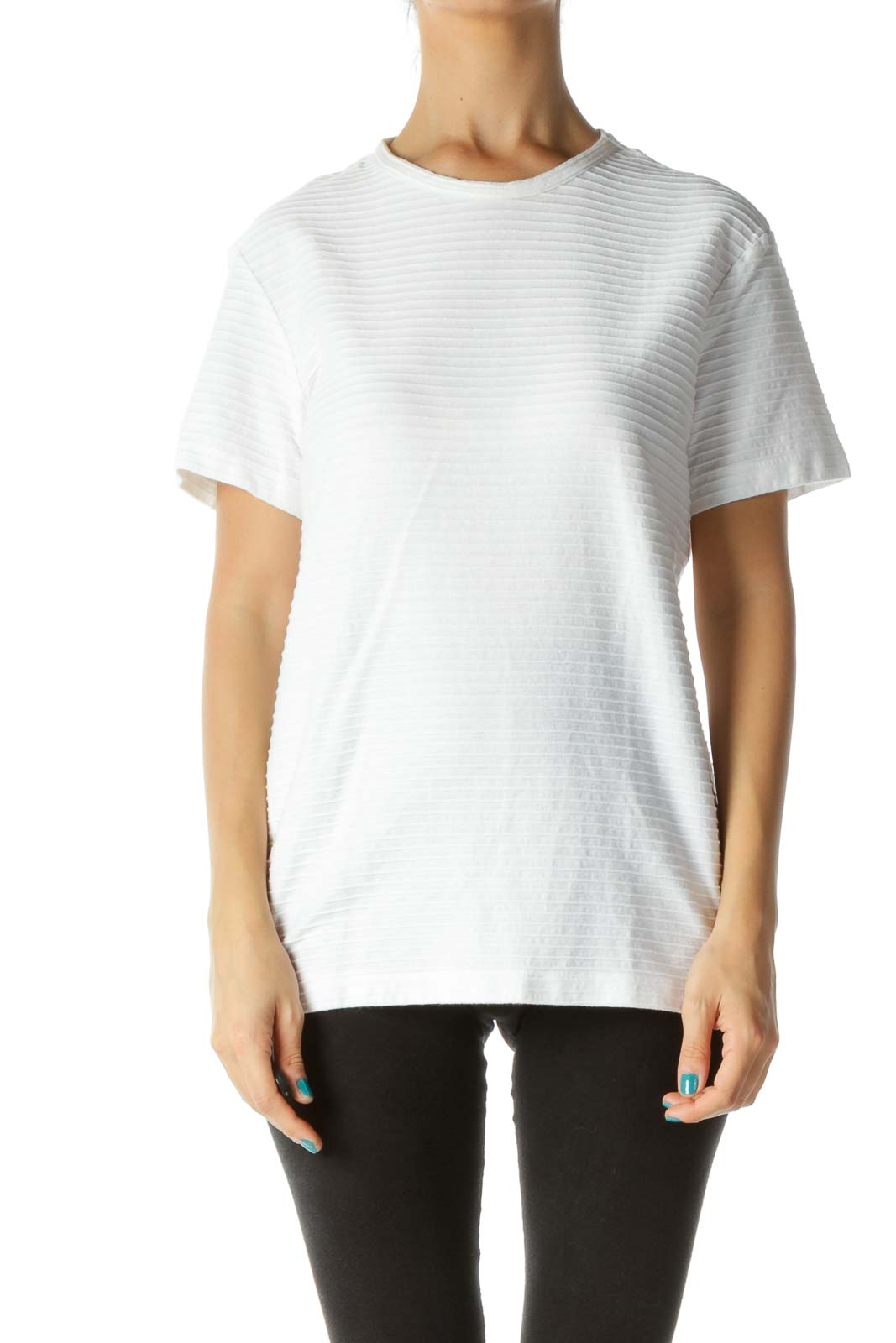 White Ribbed T-shirt Front