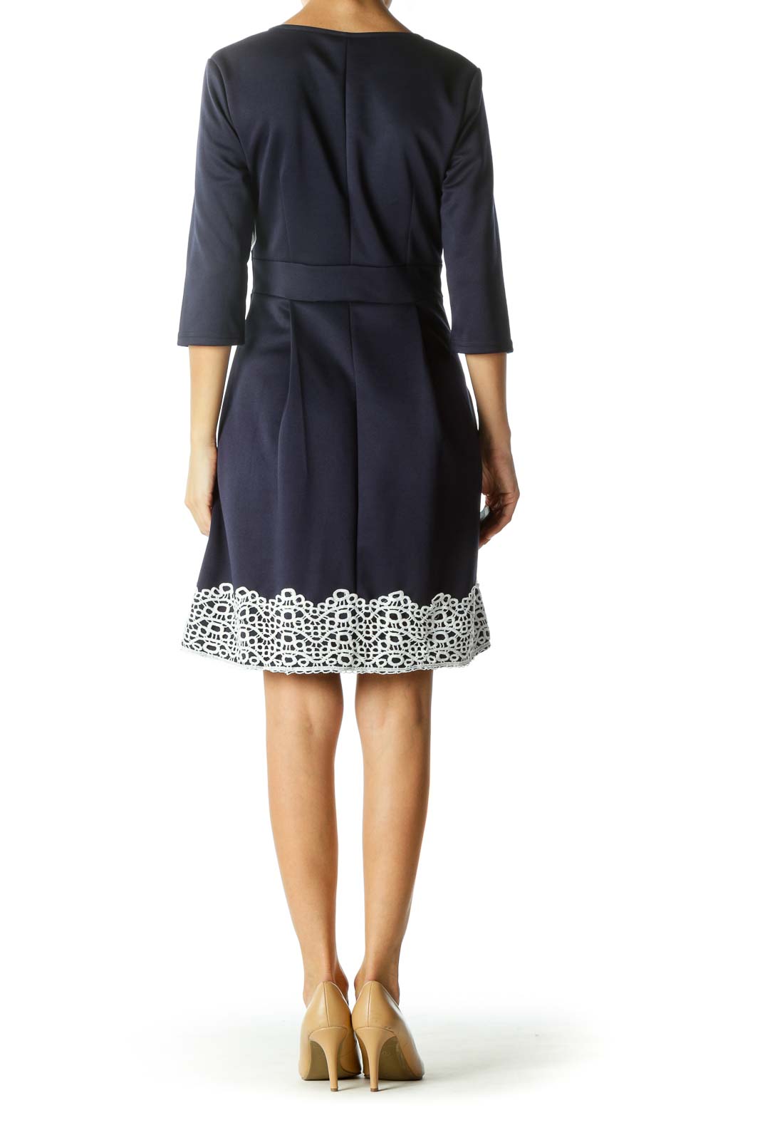 Navy blue dress outlet with white lace trim