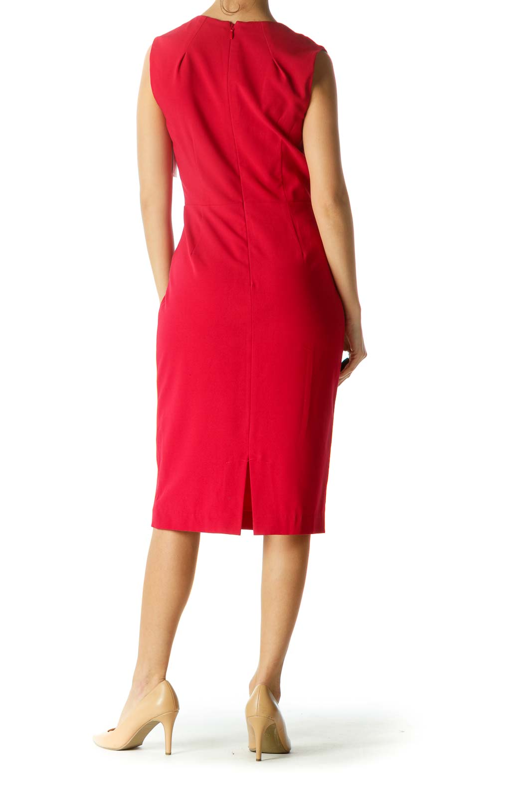 BCBG MaxAzria Red Embellished Neckline V Neck Keyhole Work Dress