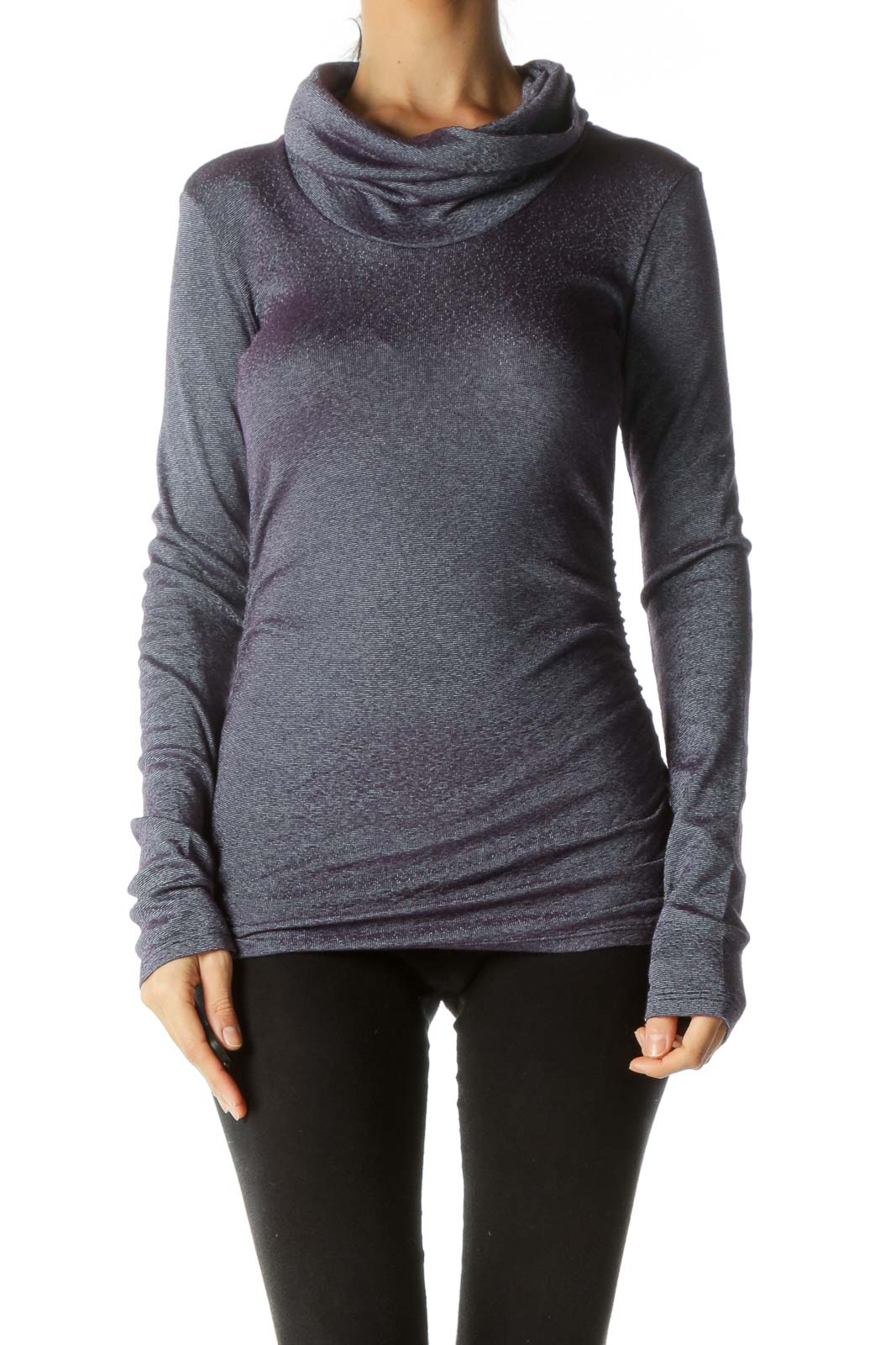 Purple Glittery Side Ruched Turtleneck  Front