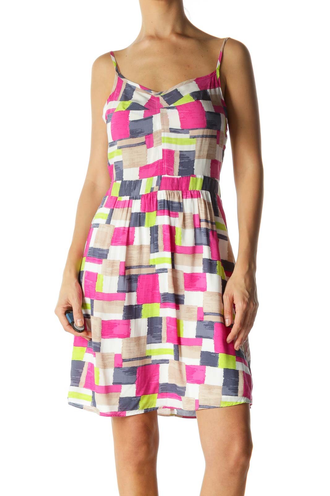 Multicolor Geo Pattern Cami Dress Front