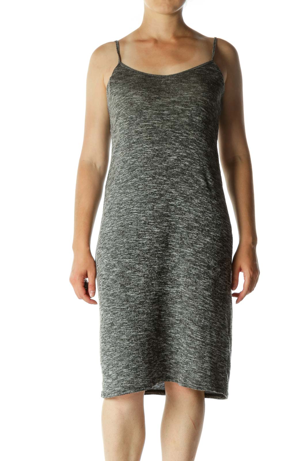 Gray V-neck Jersey-Knit Dress Front