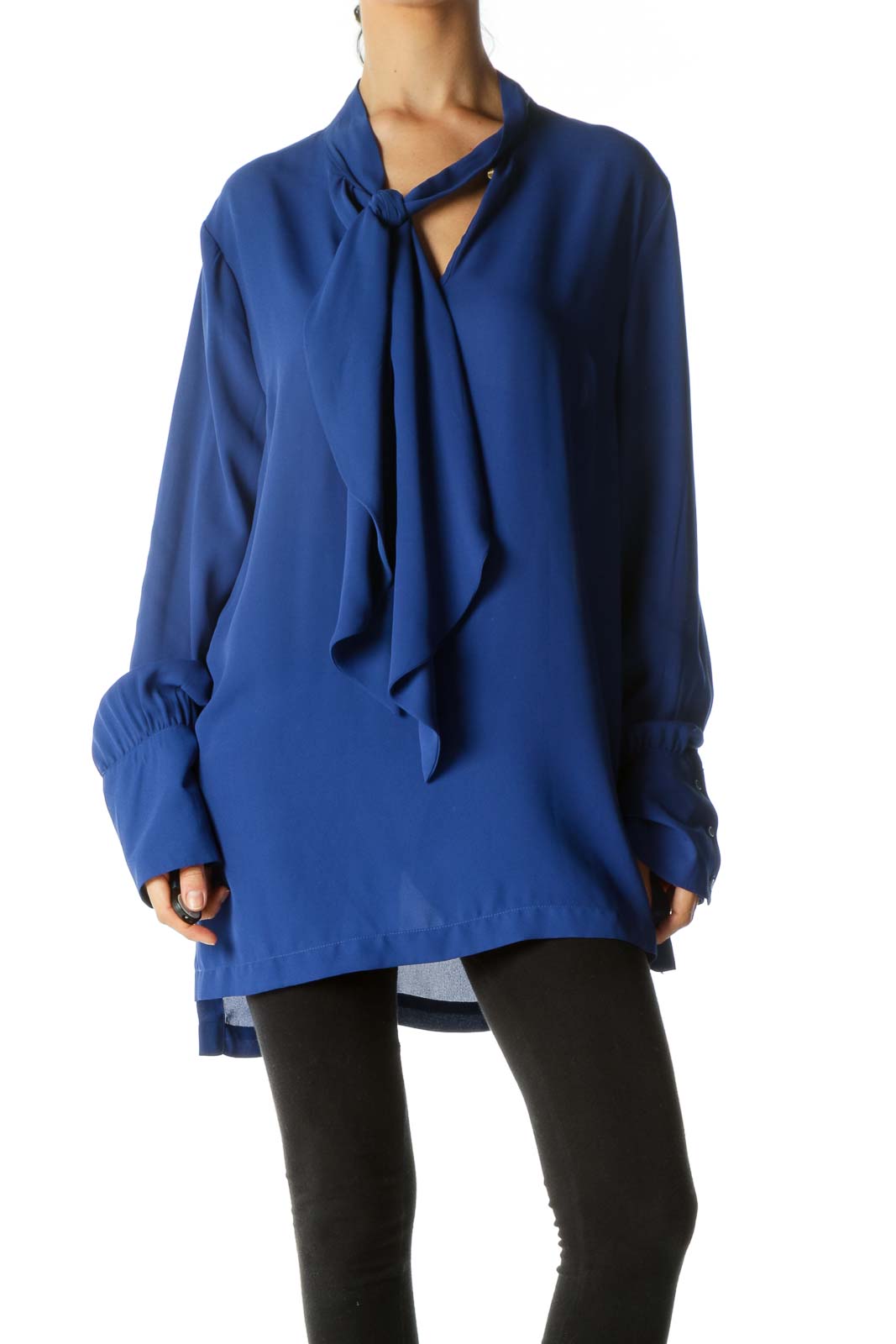 Blue Knot Detail Long Sleeve Blouse  Front