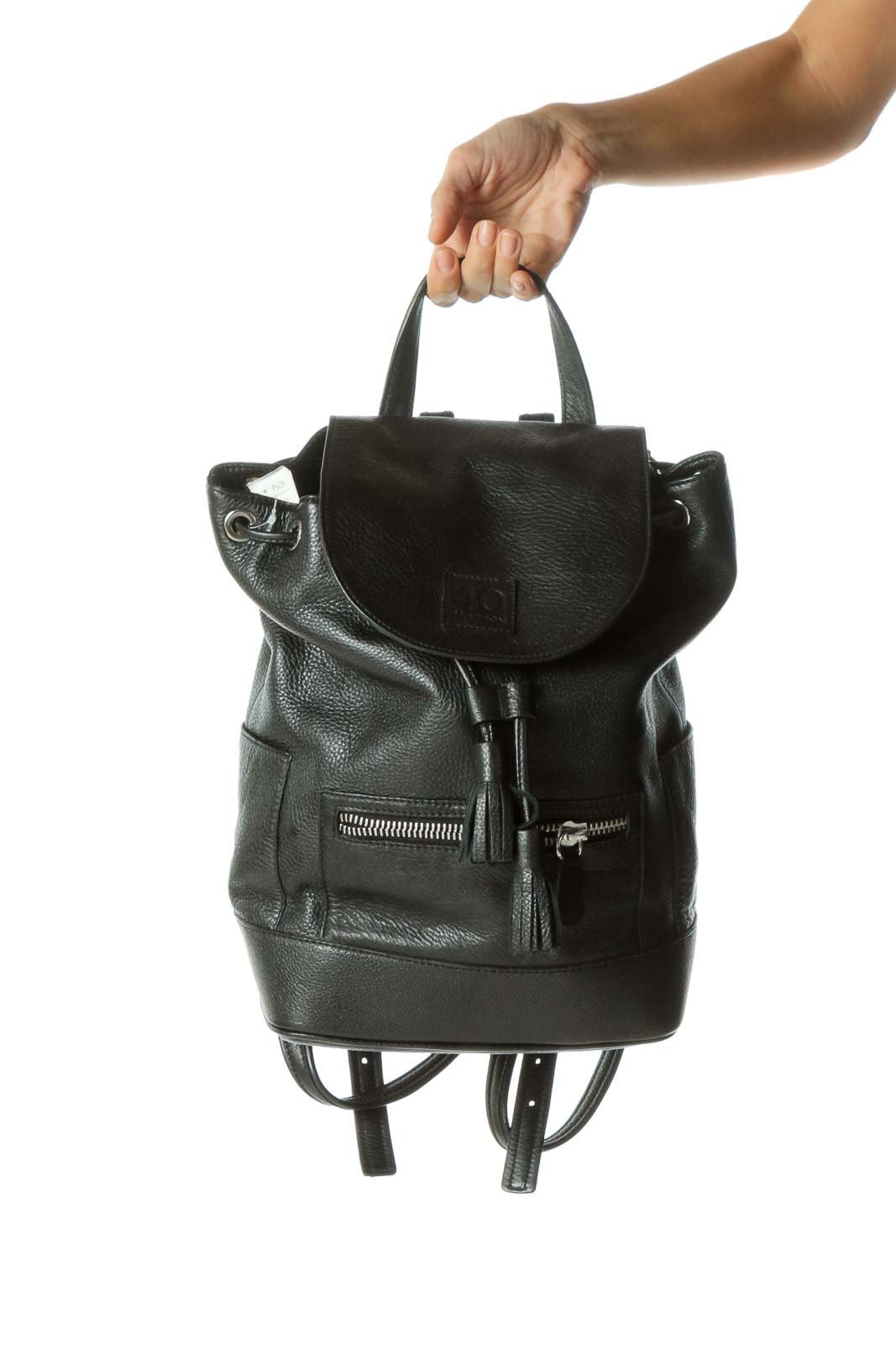 Black Drawstring Zippered Backpack Front