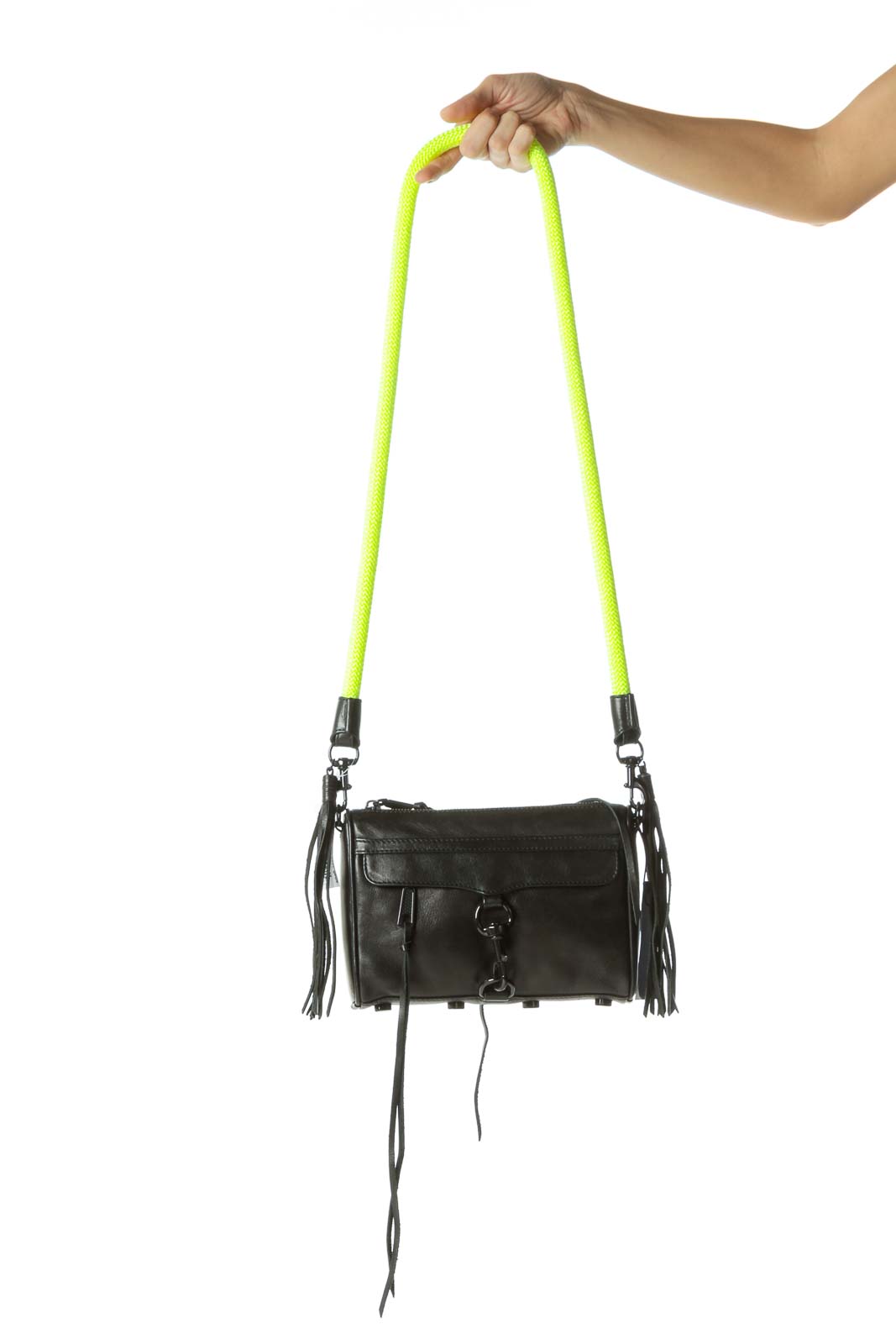 Black & Neon Yellow Leather With Black Hardware Mini MAC bag Front