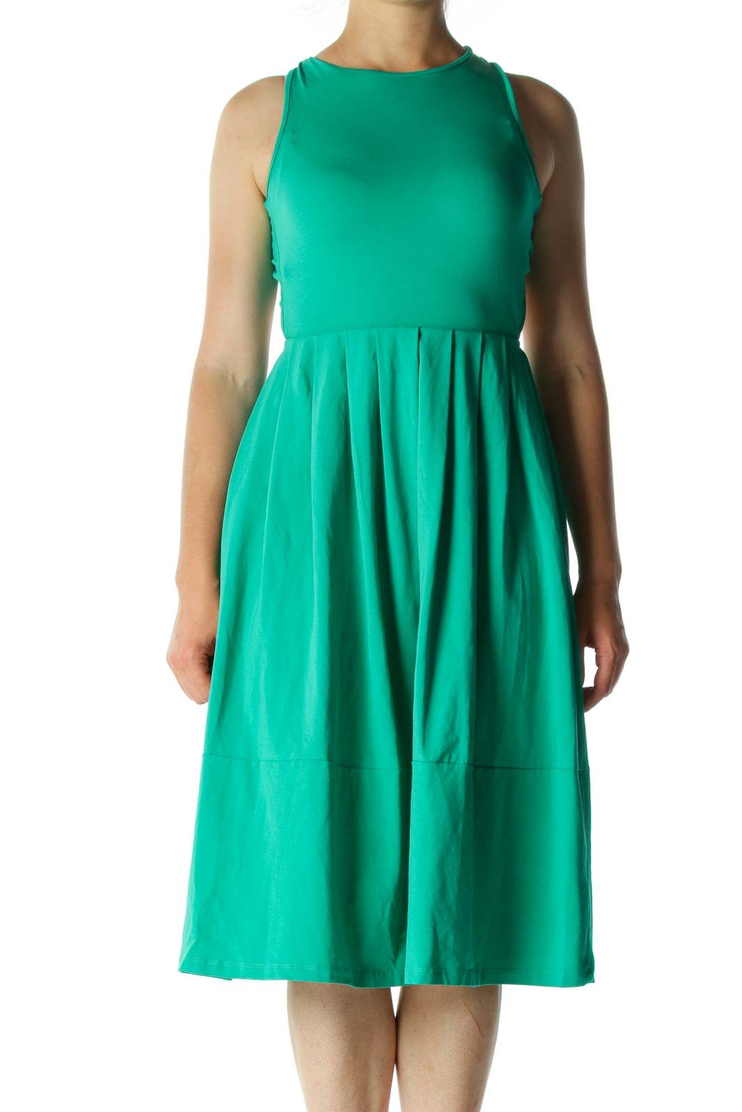 Green Cut-Out Back Day Dress Front