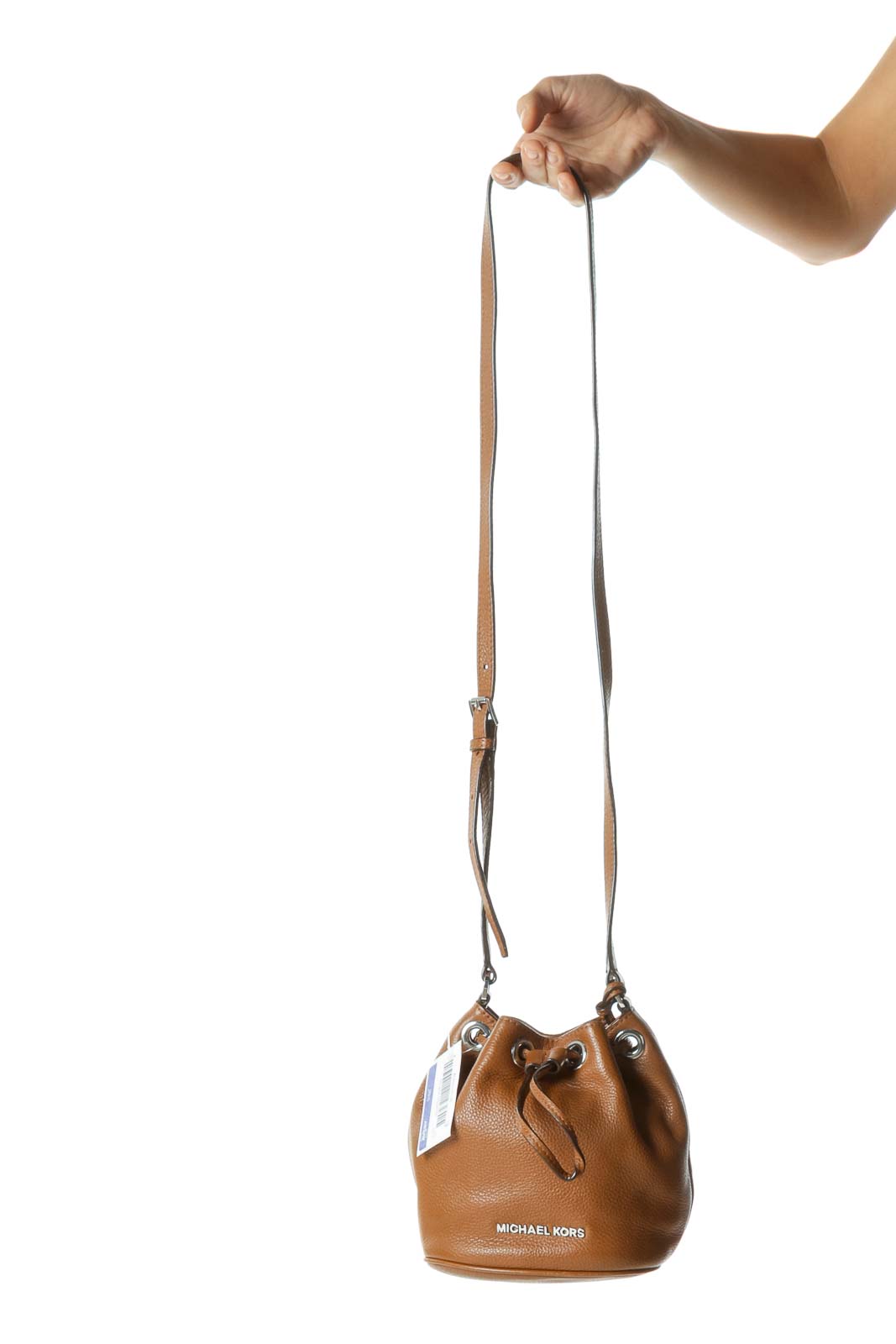 Brown Textured Silver Hardware Michael Kors Bucket Bag Front