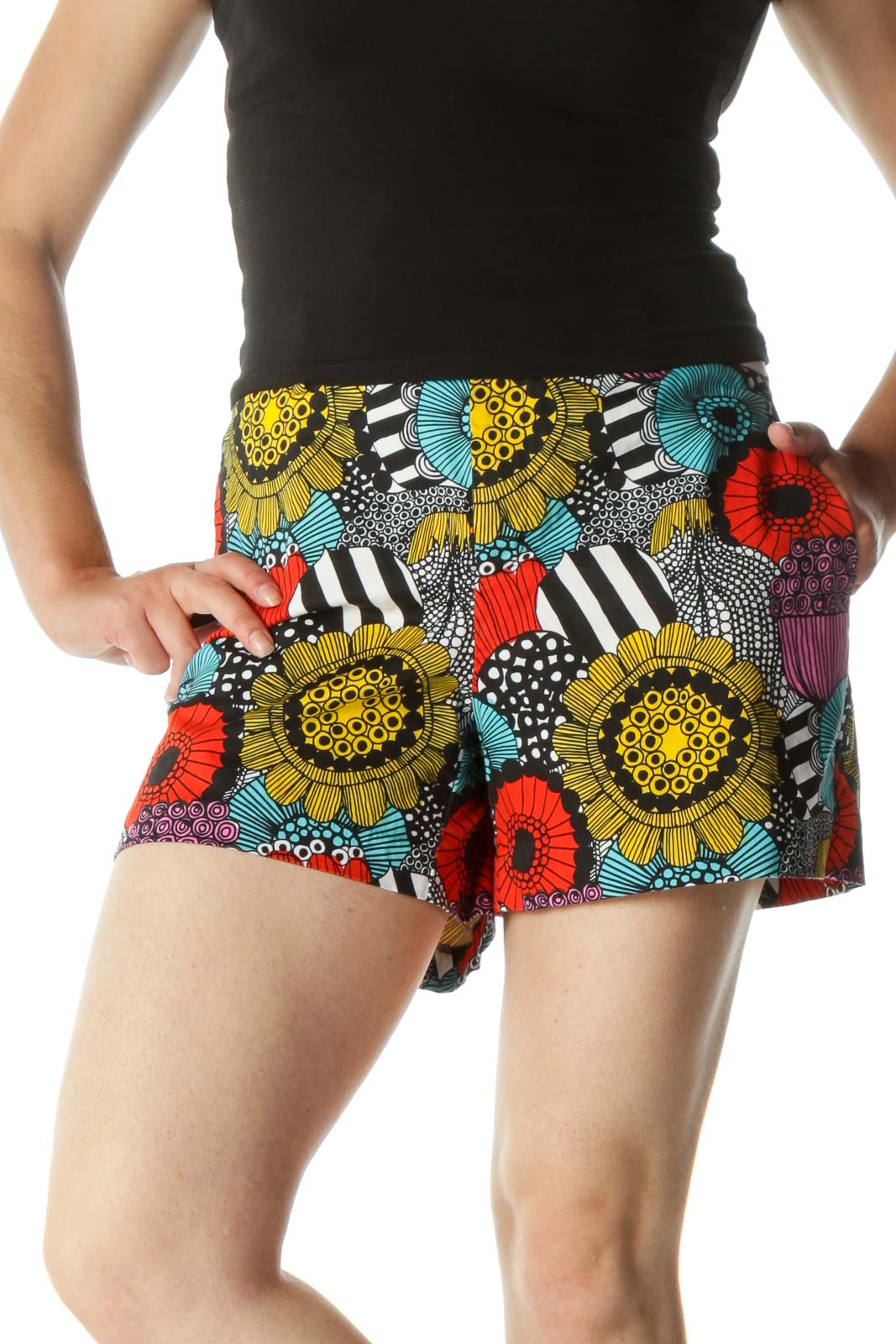 Multicolored Floral Print Shorts Front