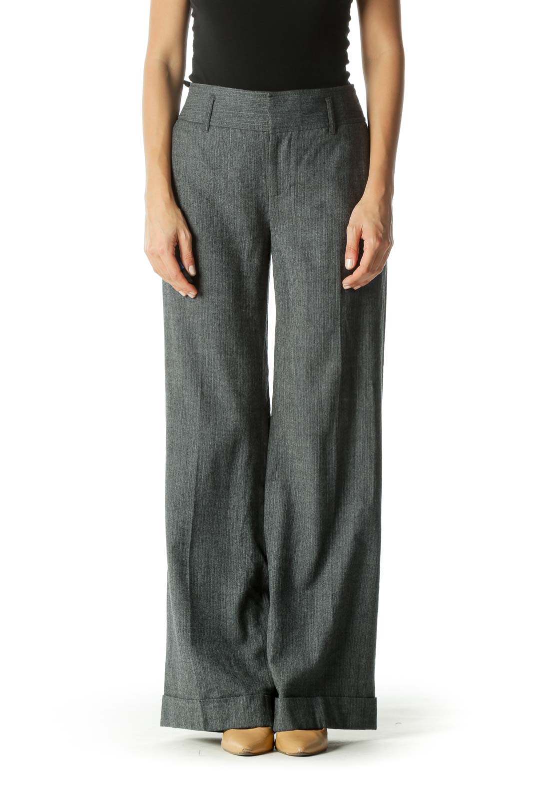 Gray Wool Blend Pocketed Textured Pants Front