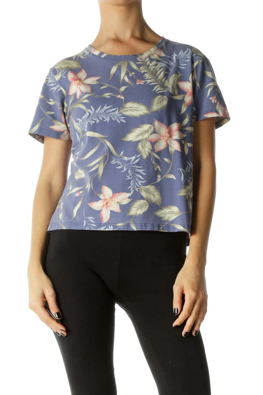 Multicolor Round Neck Floral-Print T-Shirt Front