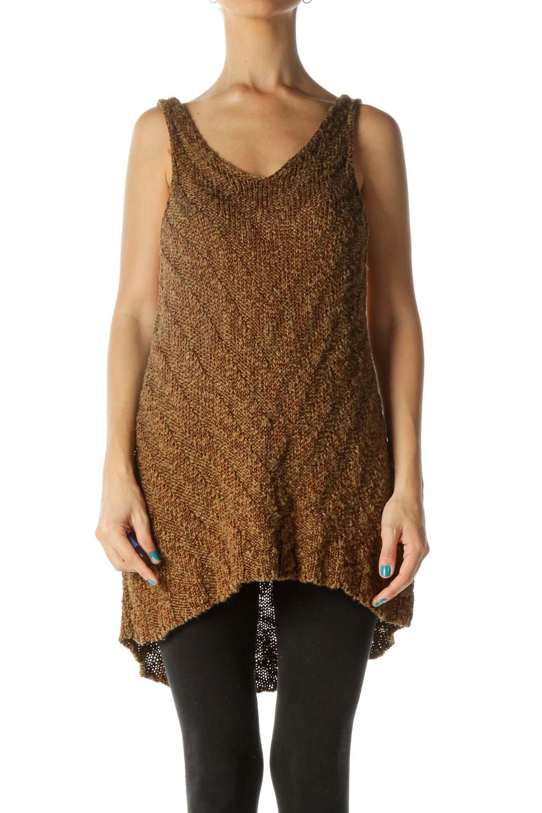 Free People - Brown Asymmetric Racerback Cable Knit Top Cotton Viscose ...