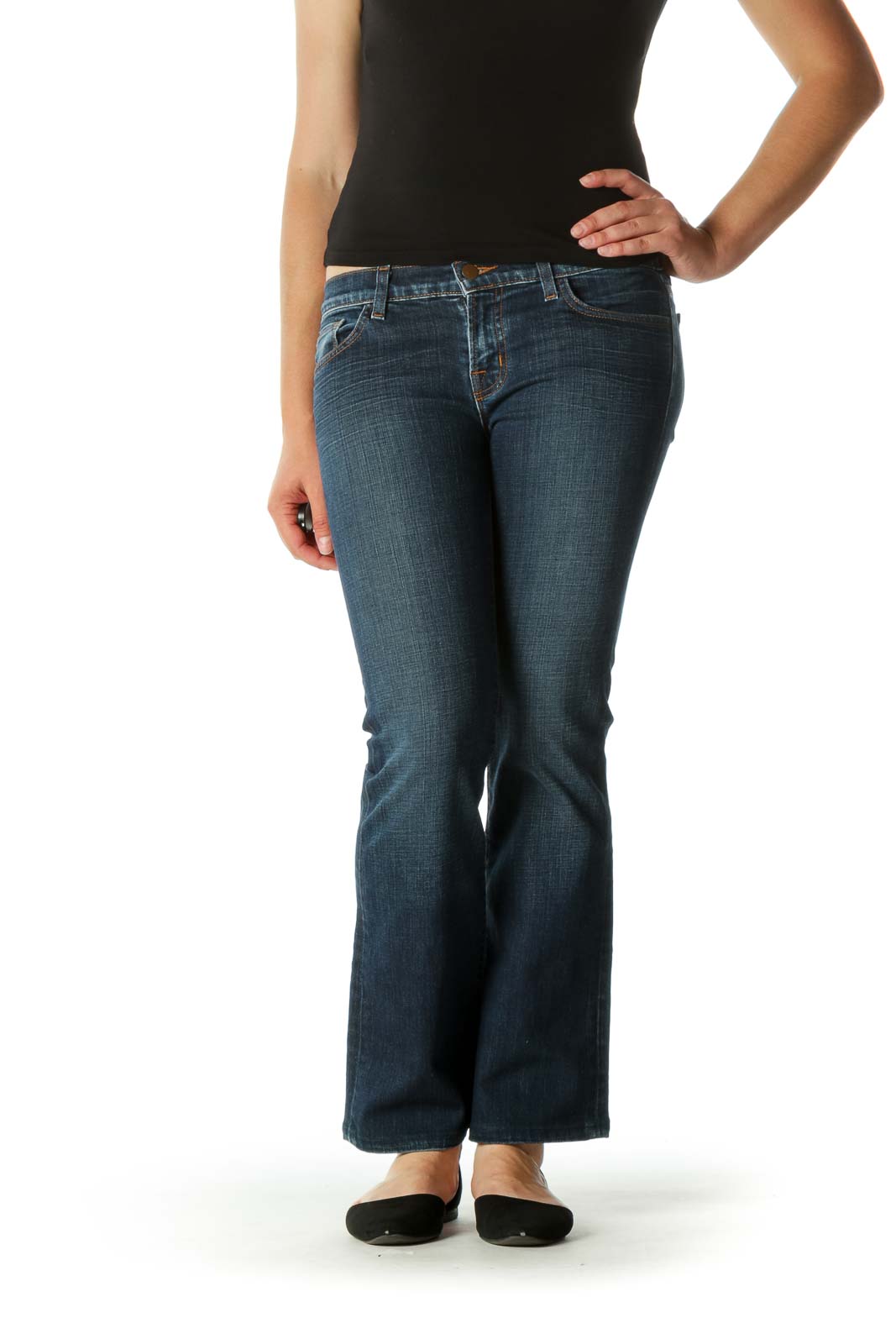 Blue Medium-Wash Bootcut Jeans Front